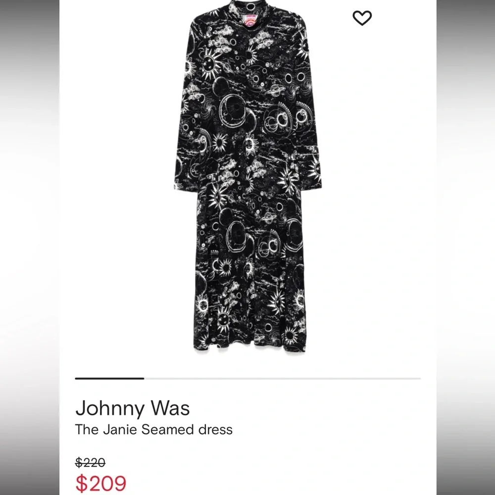 JOHNNY WAS JANIE FAVORITE SEAMED MOCK NECK DRESS MINA SMALL Sun moon star NWT 99 - Picture 8 of 9